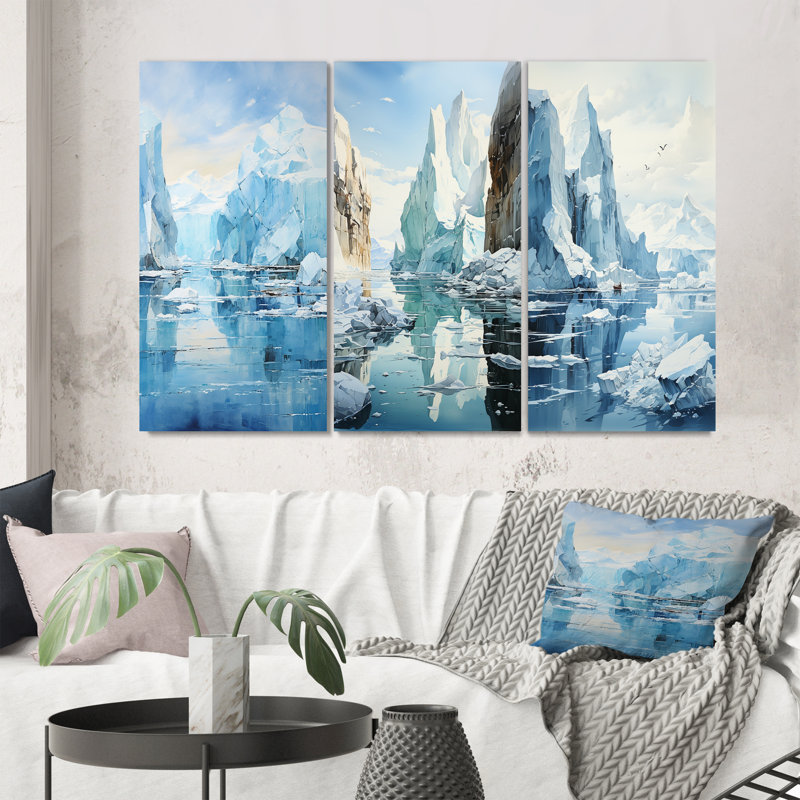 «Blue Iceberg Arctic Symphony», 3 pièces sur toile, Toile tendue, H 28 po x l 36 po