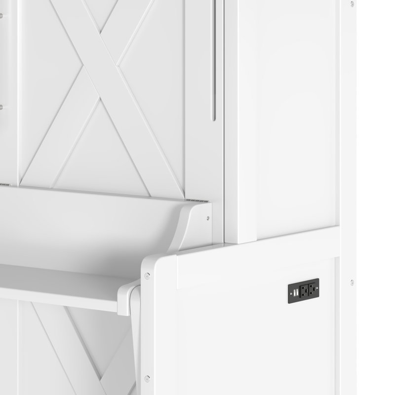 Lit double de couleur blanche avec bureau, rangement, charge et lumières à DEL pour les espaces domestiques compacts - taille avec petit éclairage intégré