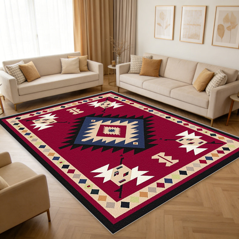 Red Southwestern carpet-easy to clean, machine-washable, soft and comfortable; suitable for door mats, kitchens, living rooms, bedrooms, corridors, and laundry areas. Easy to clean, durable carpet for home decoration.