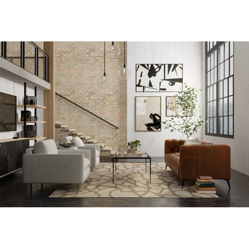 Kimball Transitional Abstract Ivory Area Rug, Rectangle 5' x 8'