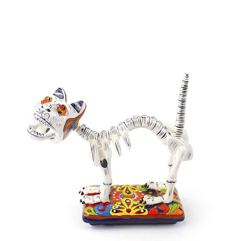 Sculpture de chat Dia De Muertos, H 10 po x l 4 po x P 11 po
