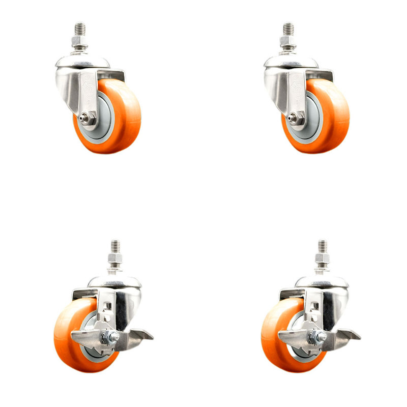 Ensemble de roulettes à tige pivotante 3,5 pi, Orange