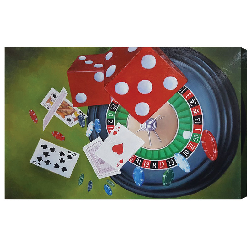 PEINTURE À L’HUILE SUR TOILE - ROULETTE ET DÉS
