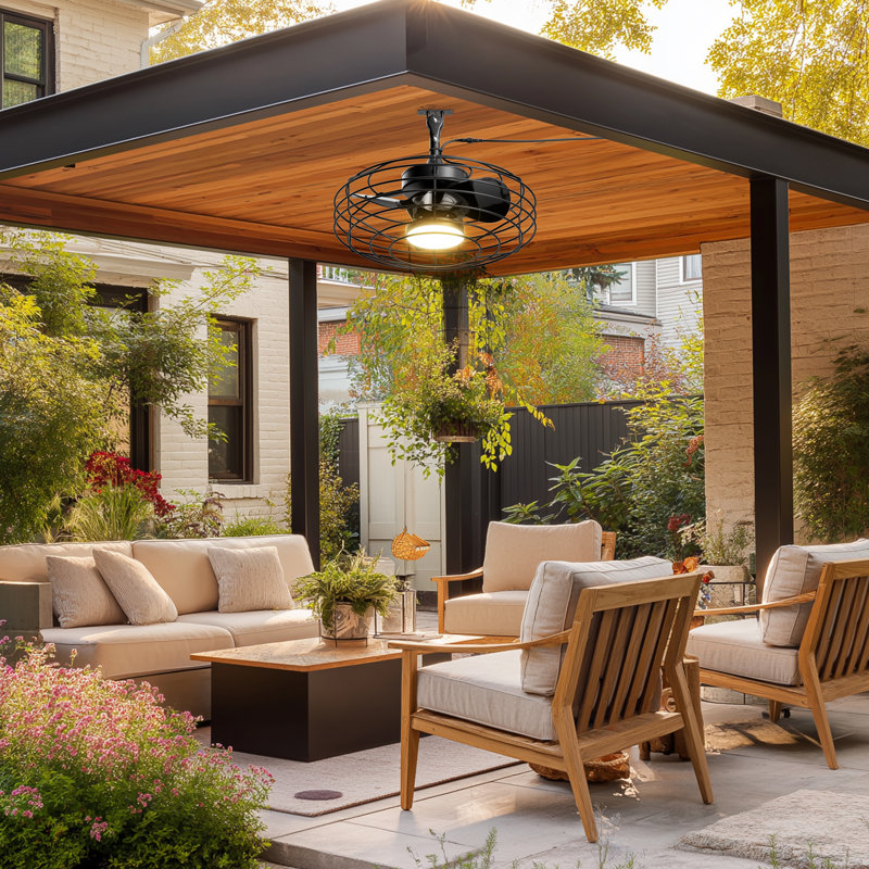 20'' Wet Rated Plug in Outdoor Ceiling Fans with Light and Remote for Patios Gazebo, Black