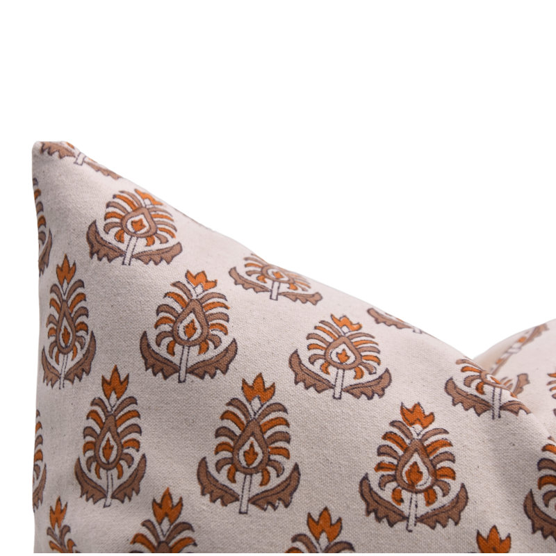Housses de coussin en coton épais à imprimé bloc, fabriquées à la main (Kalash, orange), H 26 po x l 26 po