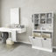 Grande armoire de salle de bain à deux compartiments avec panier à linge inclinable et 2 tablettes réglables - blanc-1325330833