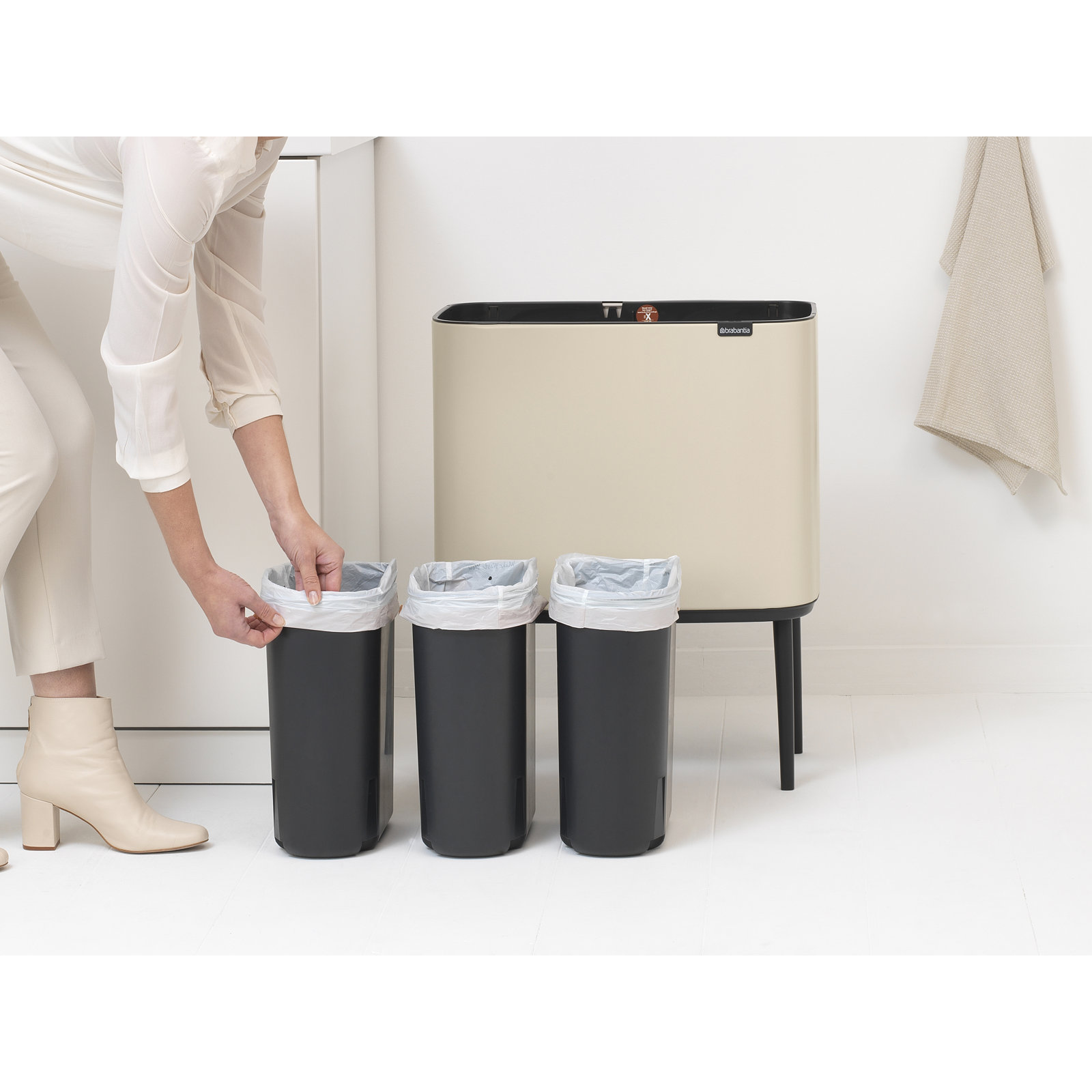 Brabantia Bo Touch Top 9gal Recycling Can, Soft Beige