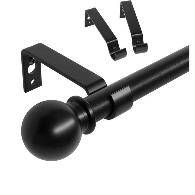 Curtain Pole For Eyelet Curtains 80 To 122 Cm, Small Curtain Rod For Door With Brackets, Matte Black