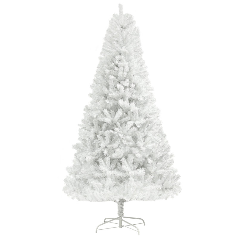 Arbre de Noël artificiel blanc 6 pi non éclairé, décor des Fêtes avec 1000 branches, ouverture automatique et base en acier