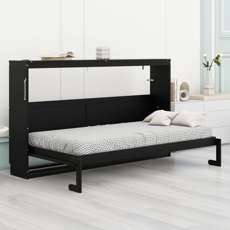 Lit escamotable à DEL sous le lit avec motif imprimé élégant et chargeur USB, Lit simple, Noir