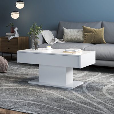 Table basse moderne à DEL blanche avec 16 lumières de couleur et rangement pour le salon