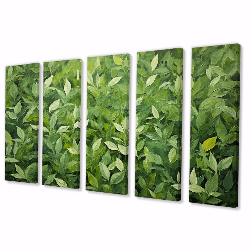 Herbes, origan, teintes IV - art mural 5 pièces, H 28 po x l 60 po