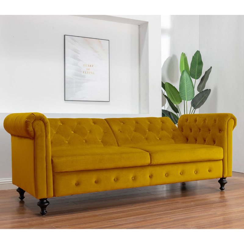 Selene 3 Seater Velvet Sleeper, Mustard