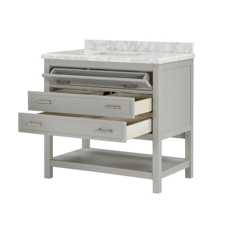 Mehvish 37" Single Bathroom Vanity With Marble Top, Gray