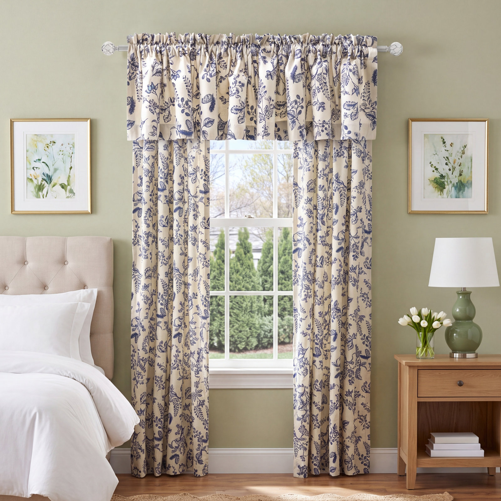 Emogene Gardens Cotton Curtain Panel Set, Indigo, 42" W x 72" L