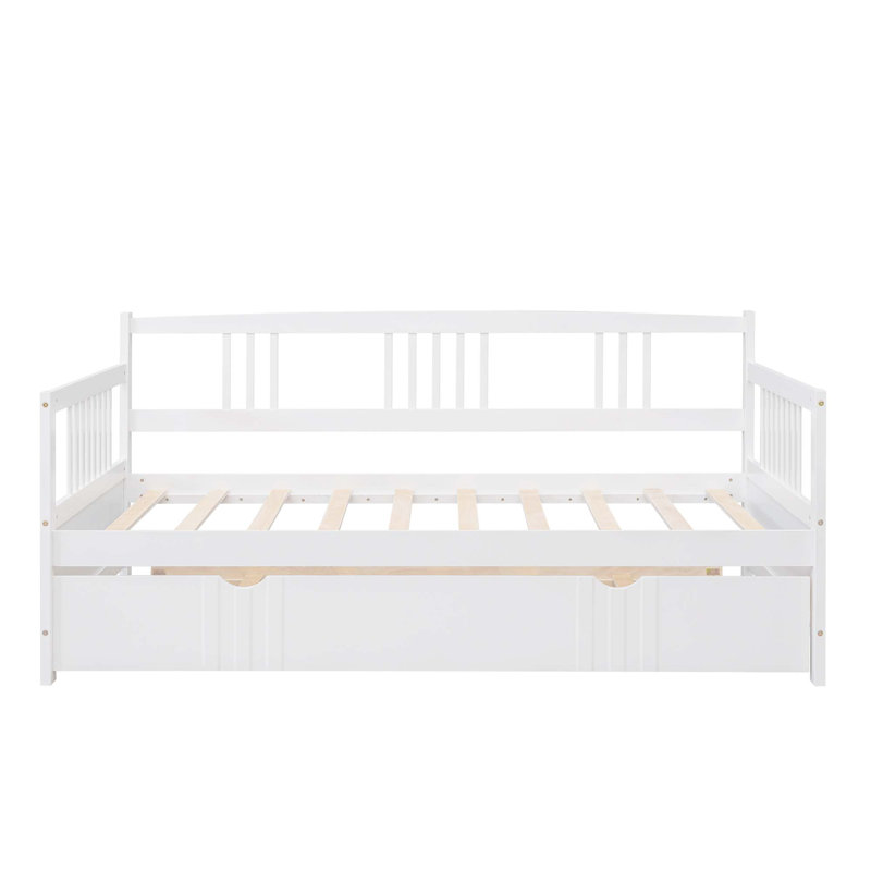 Daybed Wood Bed With Trundle, Twin, White