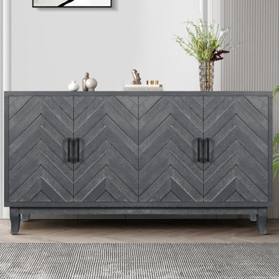 Lacquered Taupe Grey Wooden Storage Cabinet With 4 Doors And Practical Design Thickened Sideboard Finish