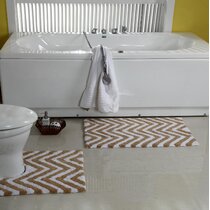 White Chevron Washable Non Slip Bath Mat Geometric Kitchen Bathroom Ensuite  Mat 50 X 80 Cm 