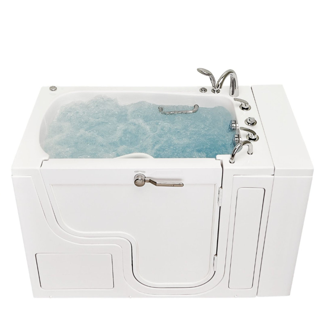 Ella Wheelchair Transfer 30"x52" Acrylic Hydro Massage Walk-In Bathtub, 5 Piece Fast Fill Faucet, 2" Dual Drain Ella Walk In Baths Drain