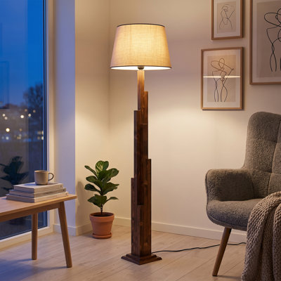 Cascade Walnut Drum Shade Floor Lamp
