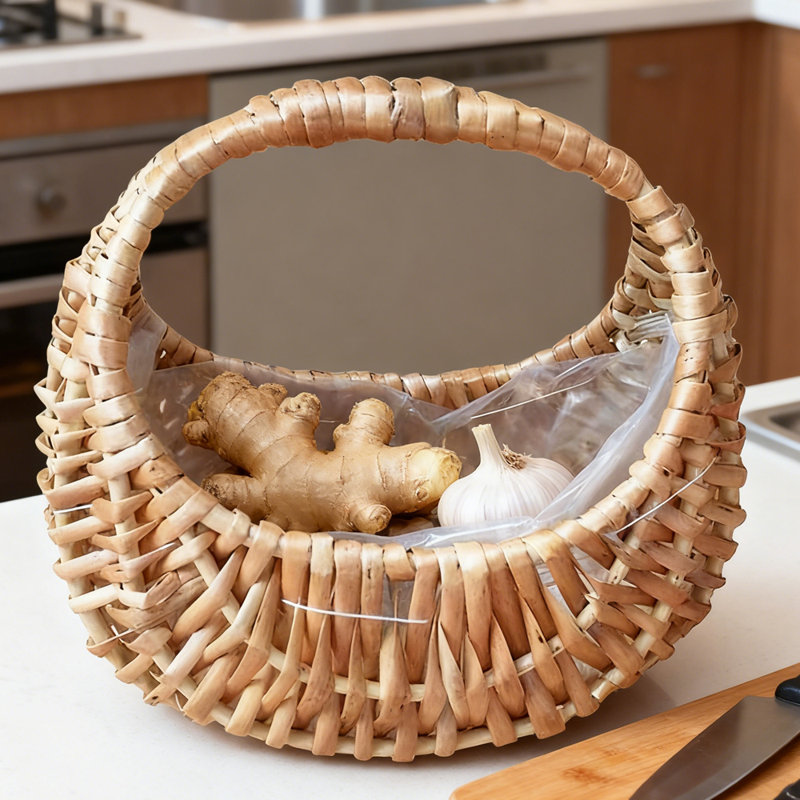 1 panier de fleurs en osier tressé en forme de lune avec poignée de rangement pour plantes, cuisine, salle de bain ou décorations des Fêtes
