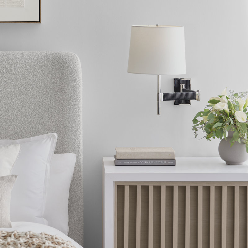Suzanne Kasler Elle Swing Arm Sconce, Polished Nickel/Black Rattan