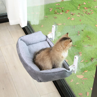 Foldable Cat Hammock for Window with Bolster - Cordless, Fold-Up, Three-Side Bolstered Machine Washable Fluffy Bed