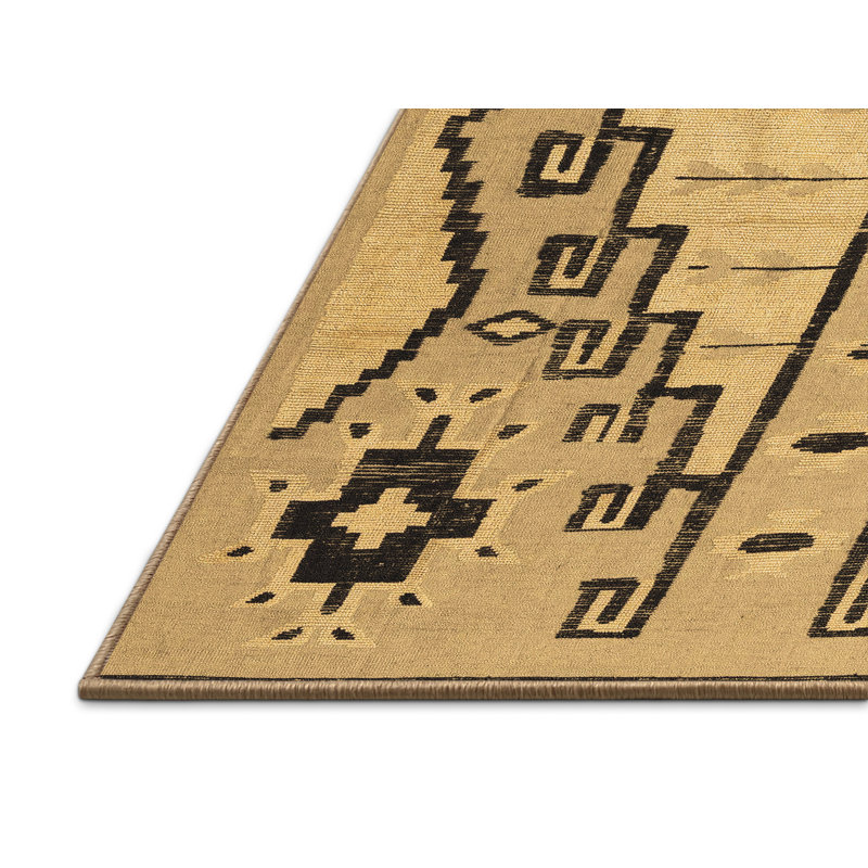 Tapis noir / beige en laine et polyester tissé à la machine Southwestern, Rectangle 2 pi x 3 pi