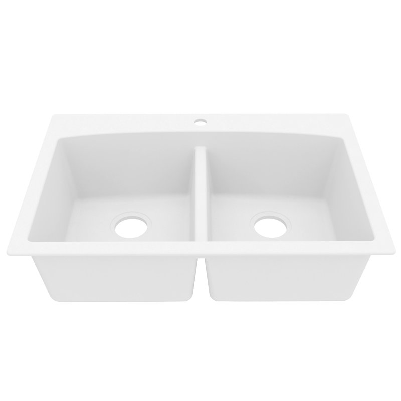 Karran Drop-in Quartz Composite 33'' X 22'' 1-Hole 50/50 Double Bowl Kitchen Sink, White