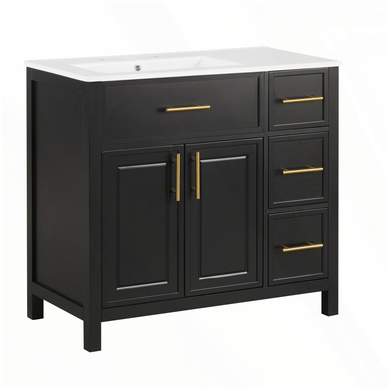 Meuble-lavabo 36 po avec comptoir d'évier, Noir