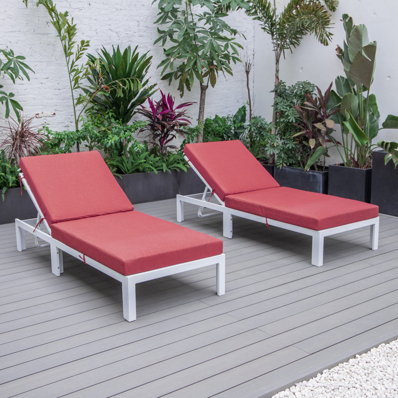 Chelsea Outdoor Metal Chaise Lounge , Cushion Included, Red