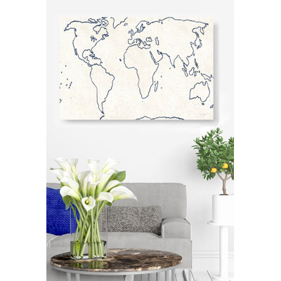 map World Map, Map Of The World, Navy Blue On White, Cream, Sketch, Gold, Continents, Globe, Minimal