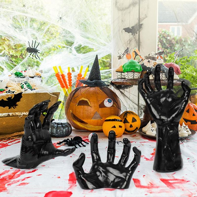 Décorations d'Halloween, lot de 3 effrayantes murales atteignant les mains avec des bougies allumées, mains d'horreur grandeur nature pour décorations murales gothiques, décorations d'Halloween effrayantes d'intérieur