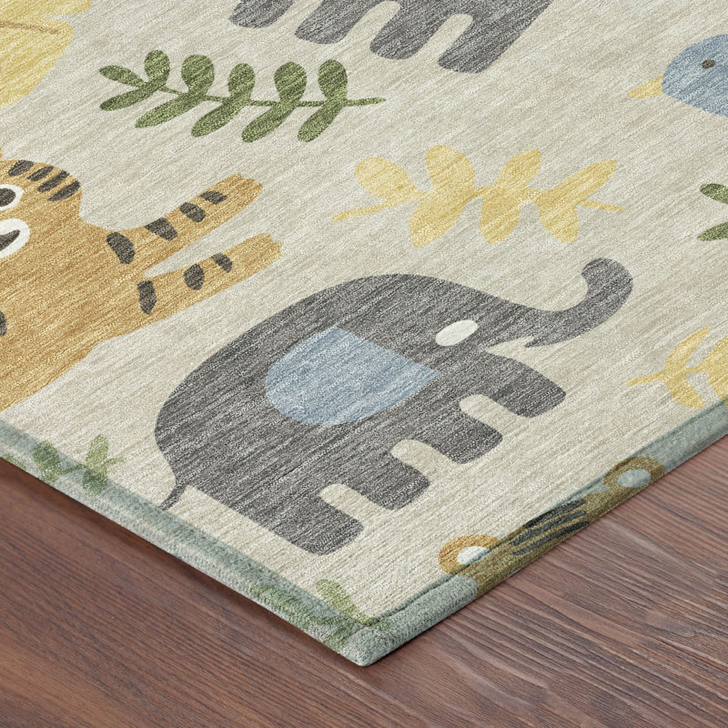 Machine Washable Indoor/Outdoor Chantille ACN2578 Kids Rug, Beige, 5' x 7'6"