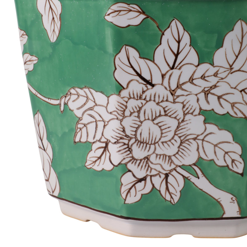 Set Of 2 Ceramic Planters With Embossed Floral Detailing And Scalloped Rims