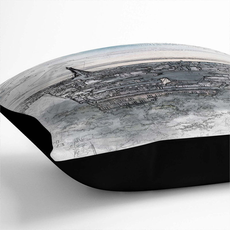 Eiffel Tower and the Paris Skyline in Abstract Cushion with Filling, Black, 40cm H x 40cm W x 15cm D