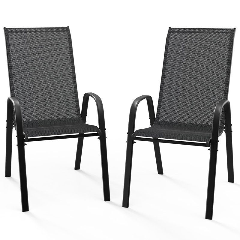 Chaises de salle à manger d'extérieur empilables (ensemble de 2), Noir, noir, noir, noir