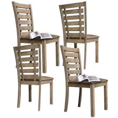 Ensemble de 4 chaises de salle à manger en bois massif rustique vieilli