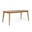 Table de salle à manger en bois d'acacia avec des lignes lisses et une structure légèrement incurvée, parfaite pour les réceptions en plein air et la durabilité.