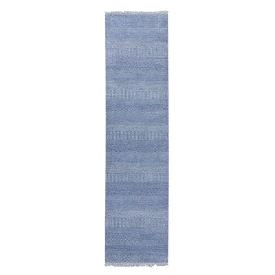 Tapis de couloir oriental bleu 2 pi 6 po x 10 po en laine tissée dense et en soie Gabbeh