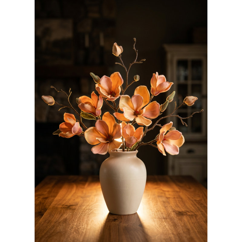 Tige de fleur de magnolia artificielle jaune pêche - 19 po