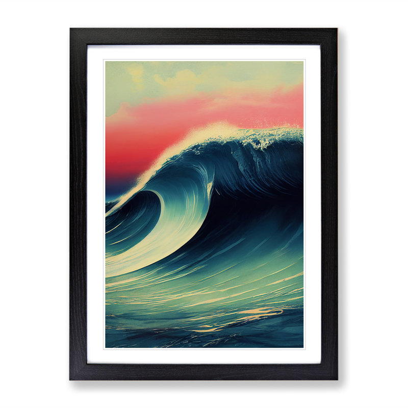 Sunset Ocean Wave No.3 - Single Picture Frame Print, 34cm H x 25cm W x 2cm D, Black Framed