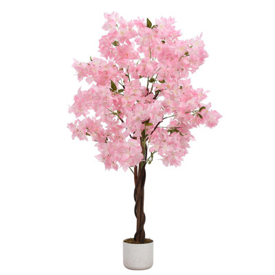 Cerisier artificiel réaliste avec des fleurs réalistes et un tronc en bois naturel pour l'intérieur et l'extérieur