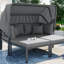 Ensemble de 3 chaises longues de patio avec auvent rétractable et canapé modulaire en métal pour l'extérieur-1016649541