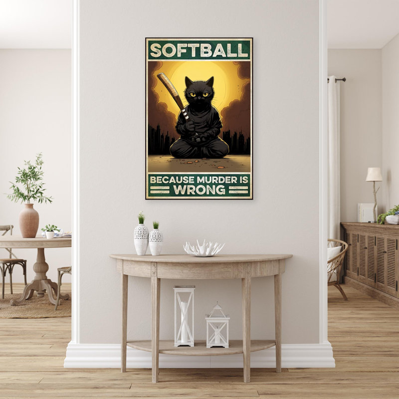 Black Cat Softball sur impression sur toile, H 14 po x l 11 po x P 1,25 po