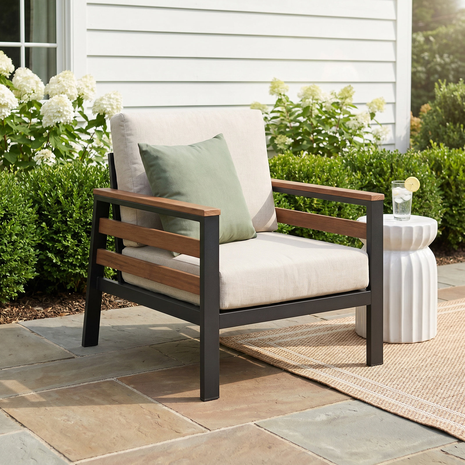 Townsend Sunbrella® Patio Lounge Chair, Canvas Navy Sunbrella® Canvas, Brown/Dark Gray