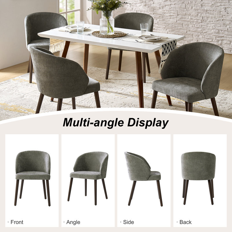Kanalu Modern Dining Chair With Solid Wood Legs, Gray, 4