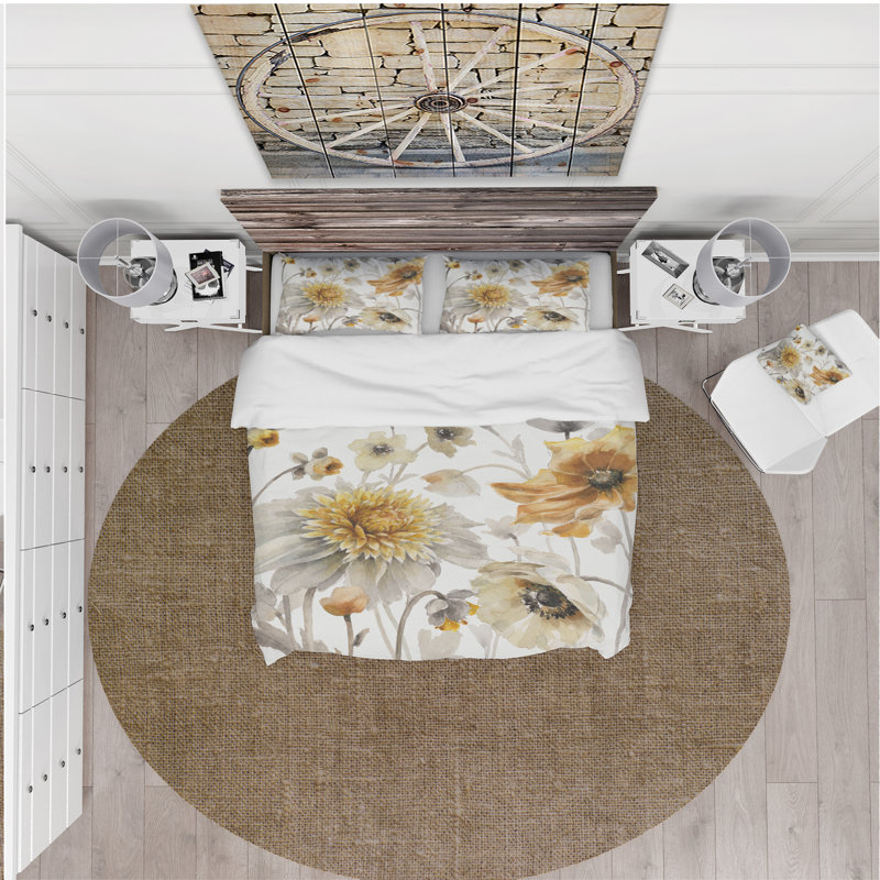 Polyester Floral Duvet Cover Set, Twin Duvet Cover + 1 Sham