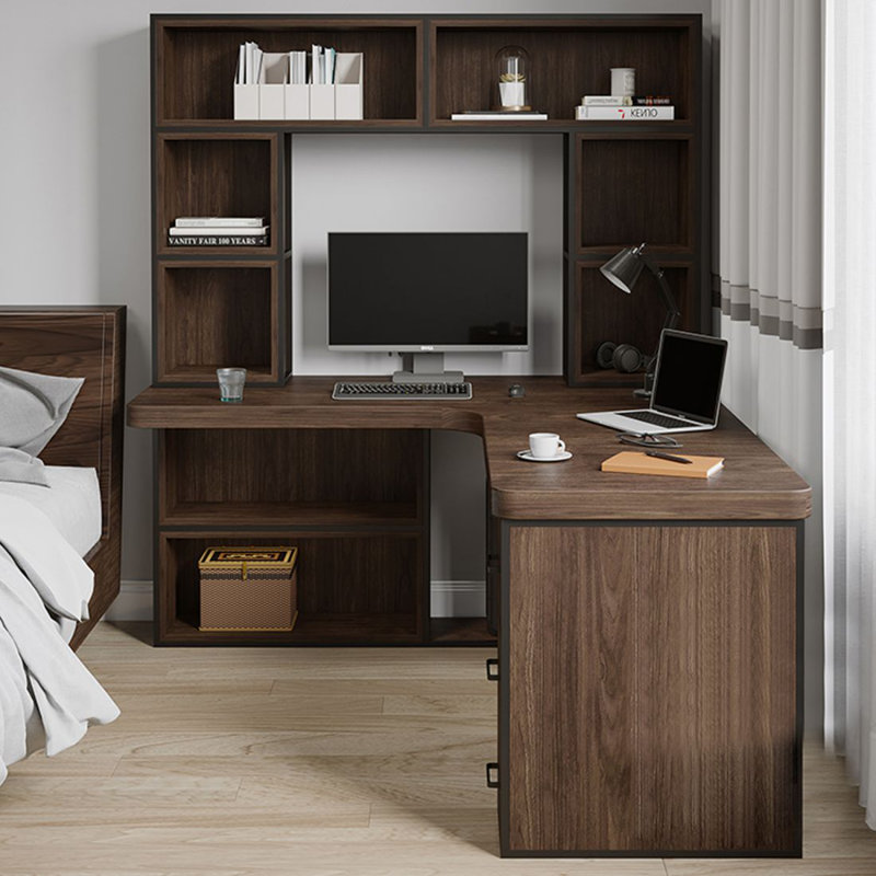 Bureau de direction en L en bois massif avec tiroirs, H 70,87 po x l 62,99 po x P 47,24 po
