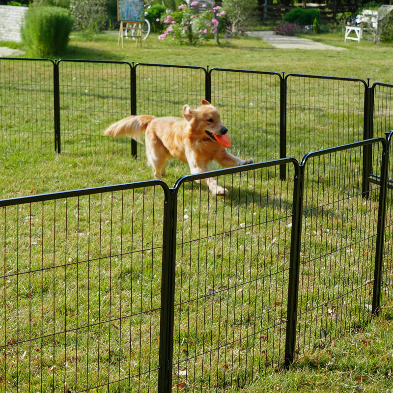 Multi-sized Metal Dog Exercise Pen Panels with 2 Doors, Black, 45'' H x 428.8'' W x 0.63'' D
